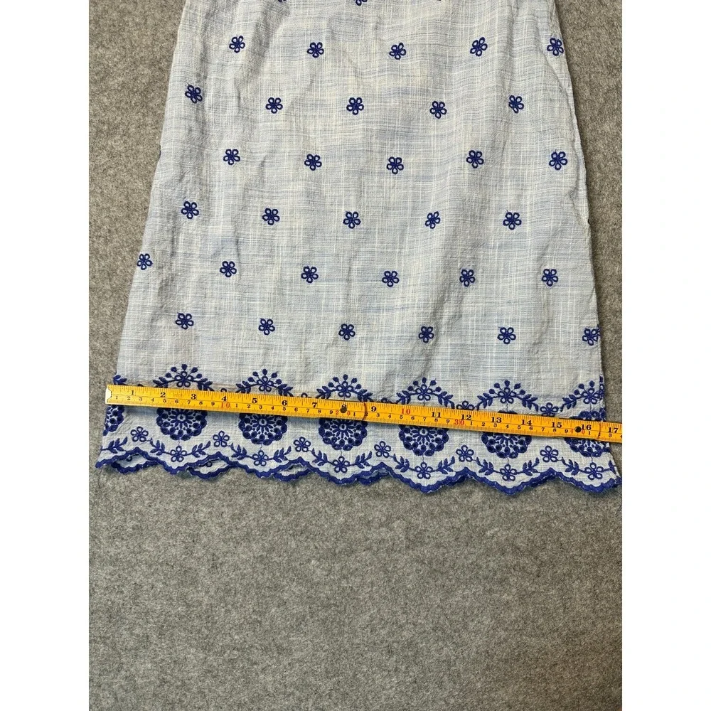 Gymboree Shift Dress Girls 7 Blue Bon Voyage Mommy And Me Eyelet Scalloped Hem